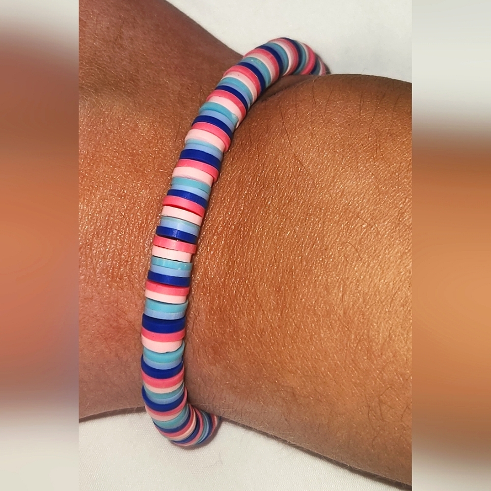 Blue and Pink Handmade Clay Bead Bracelet